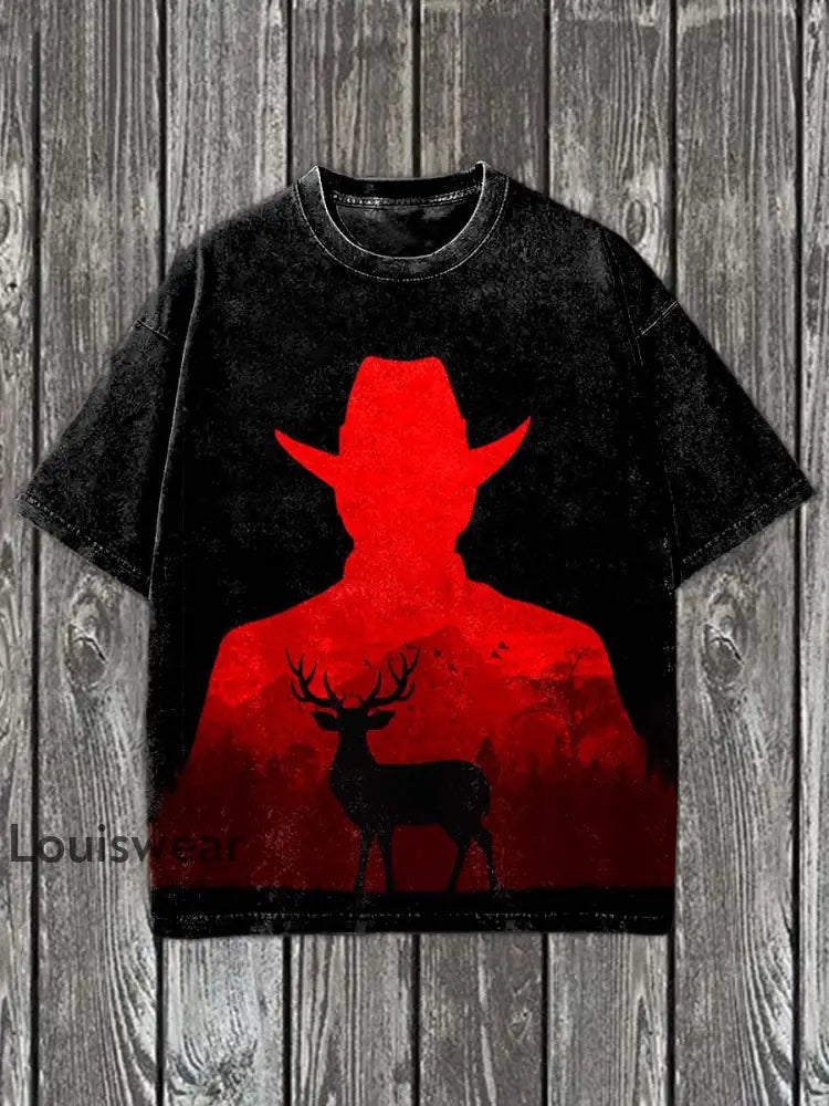 Western Cowboy bedrucktes lässiges T-Shirt aus Baumwolle als bild / S